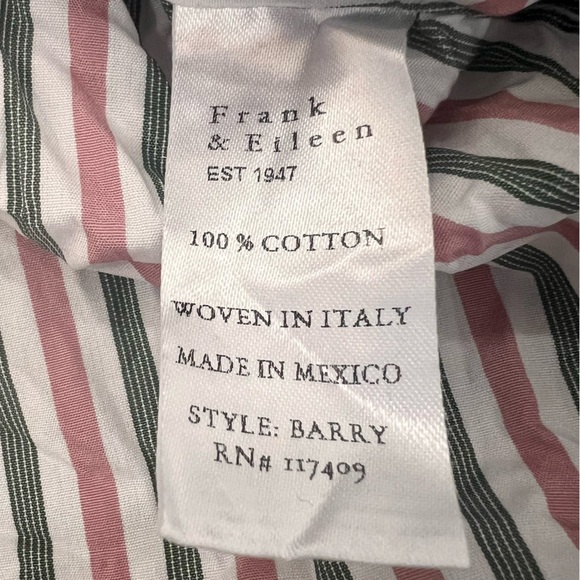 Frank & Eileen Barry Crinkle Button Down Shirt Striped Long Sleeve Pink Green, S - Picture 11 of 14